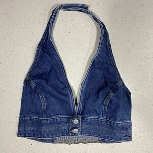 *NWT* Levi's Women's Large Denim Halter Crop Top, Elastic Stretch